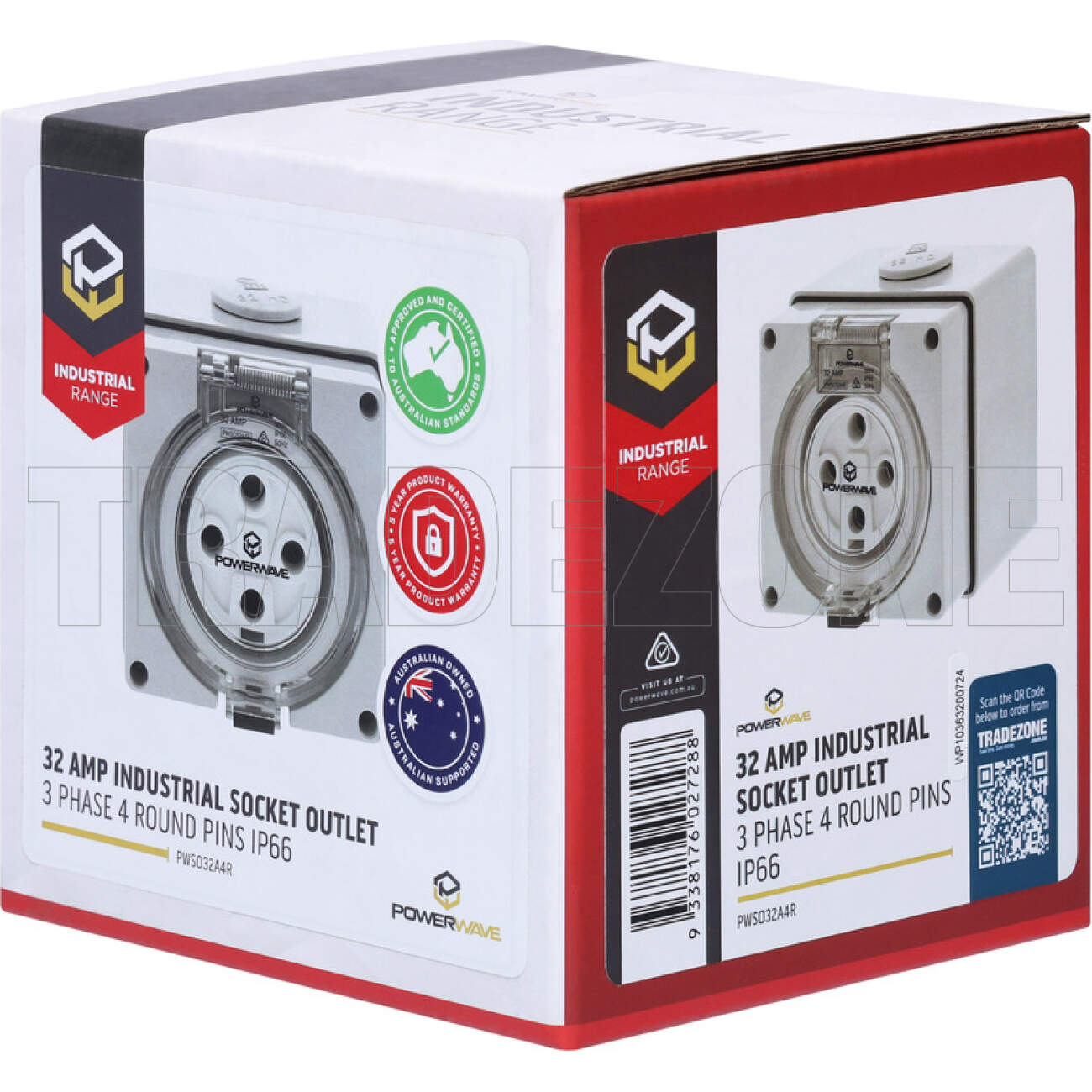 Powerwave 32 Amp 3 Phase 4 Round Pins IP66 Industrial Socket Outlet Grey - Image 5