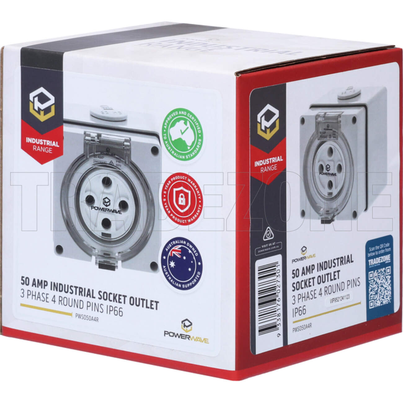 Powerwave 50 Amp 3 Phase 4 Round Pins IP66 Industrial Socket Outlet Grey - Image 5