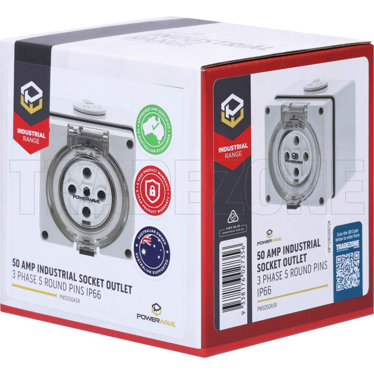 Powerwave 50 Amp 3 Phase 5 Round Pins IP66 Industrial Socket Outlet Grey - Image 5