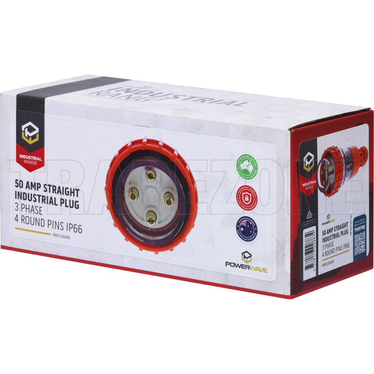 Powerwave 50 Amp 3 Phase 4 Round Pins IP66 Straight Industrial Plug Orange - Image 5