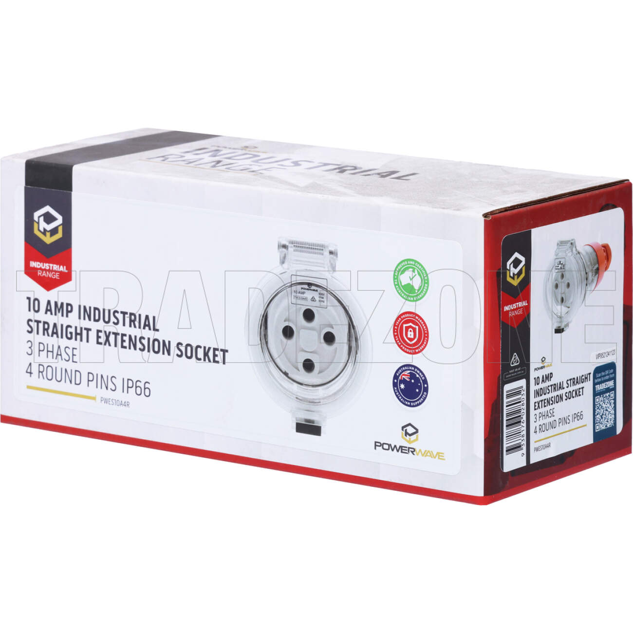 Powerwave 10 Amp 3 Phase 4 Round Pins IP66 Industrial Straight Extension Socket Orange - Image 5