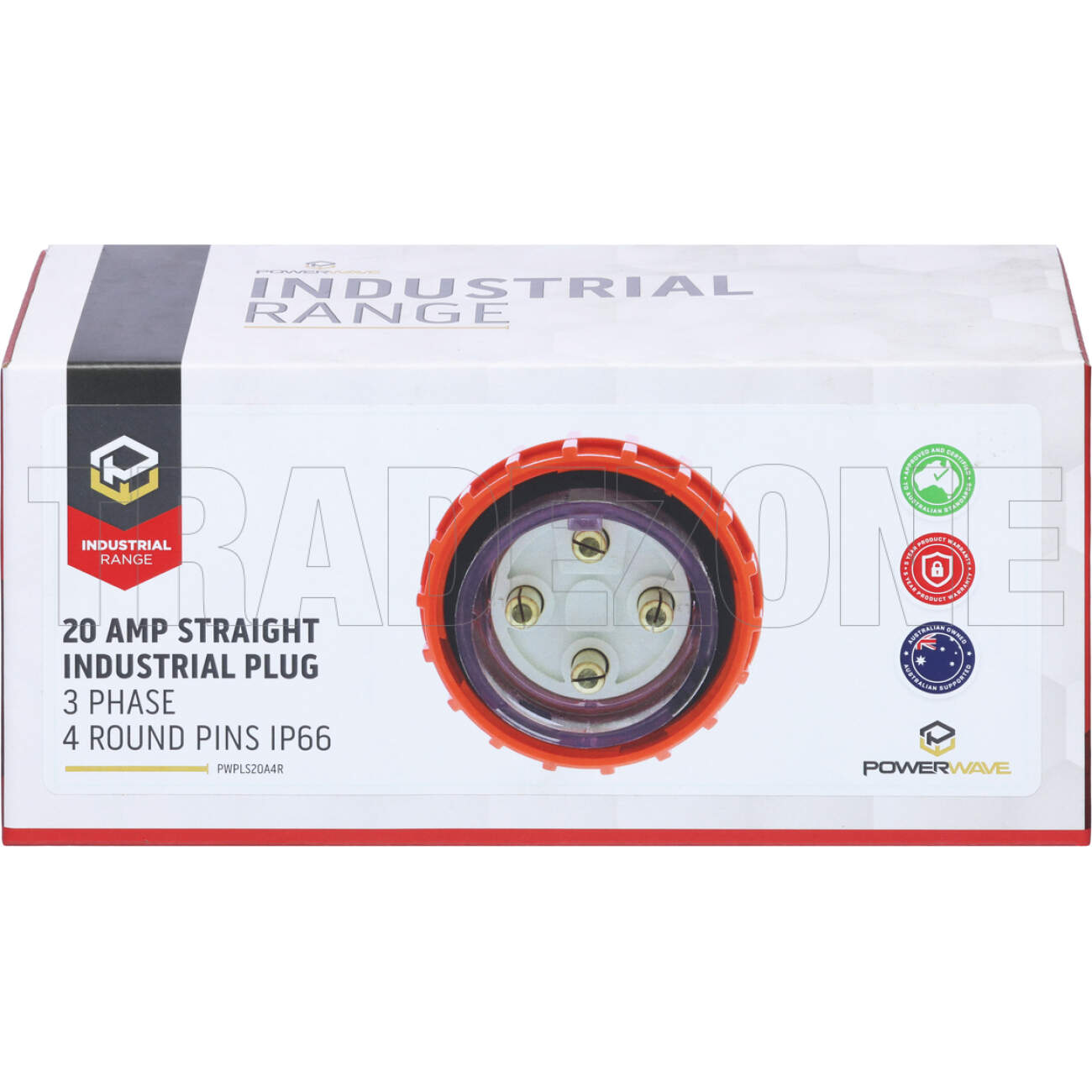Powerwave 20 Amp 3 Phase 4 Round Pins IP66 Straight Industrial Plug Orange - Image 6