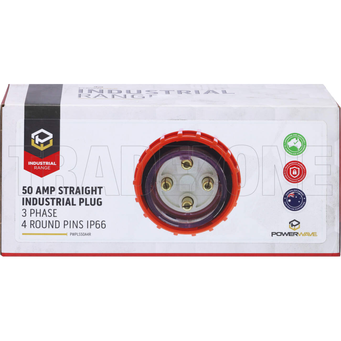 Powerwave 50 Amp 3 Phase 4 Round Pins IP66 Straight Industrial Plug Orange - Image 6