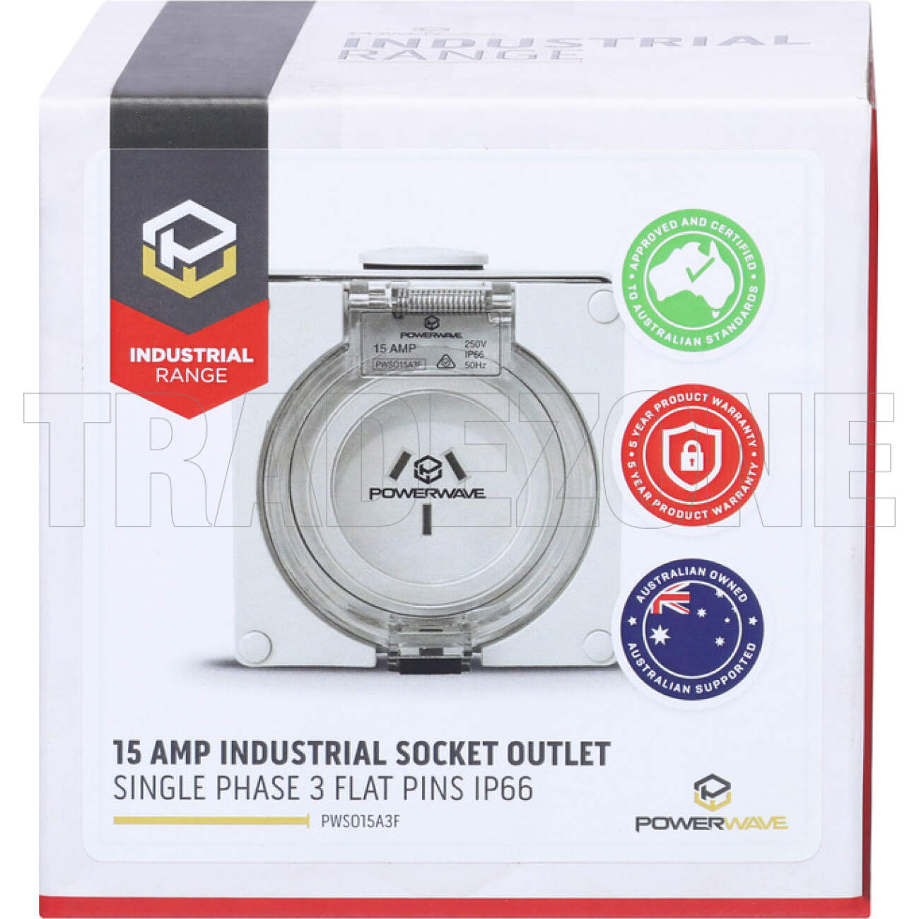 Powerwave 15 Amp Single Phase 3 Flat Pins IP66 Industrial Socket Outlet Grey - Image 6