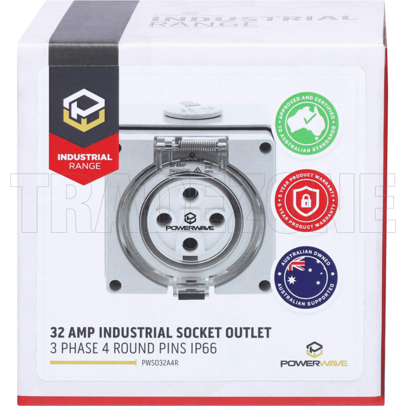 Powerwave 32 Amp 3 Phase 4 Round Pins IP66 Industrial Socket Outlet Grey - Image 6