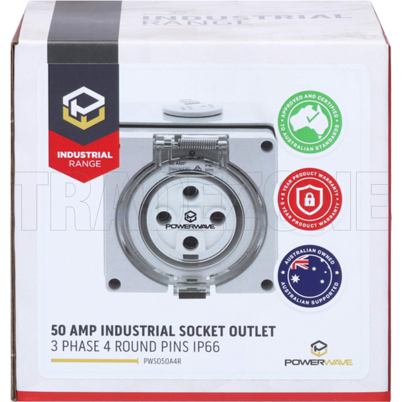 Powerwave 50 Amp 3 Phase 4 Round Pins IP66 Industrial Socket Outlet Grey - Image 6