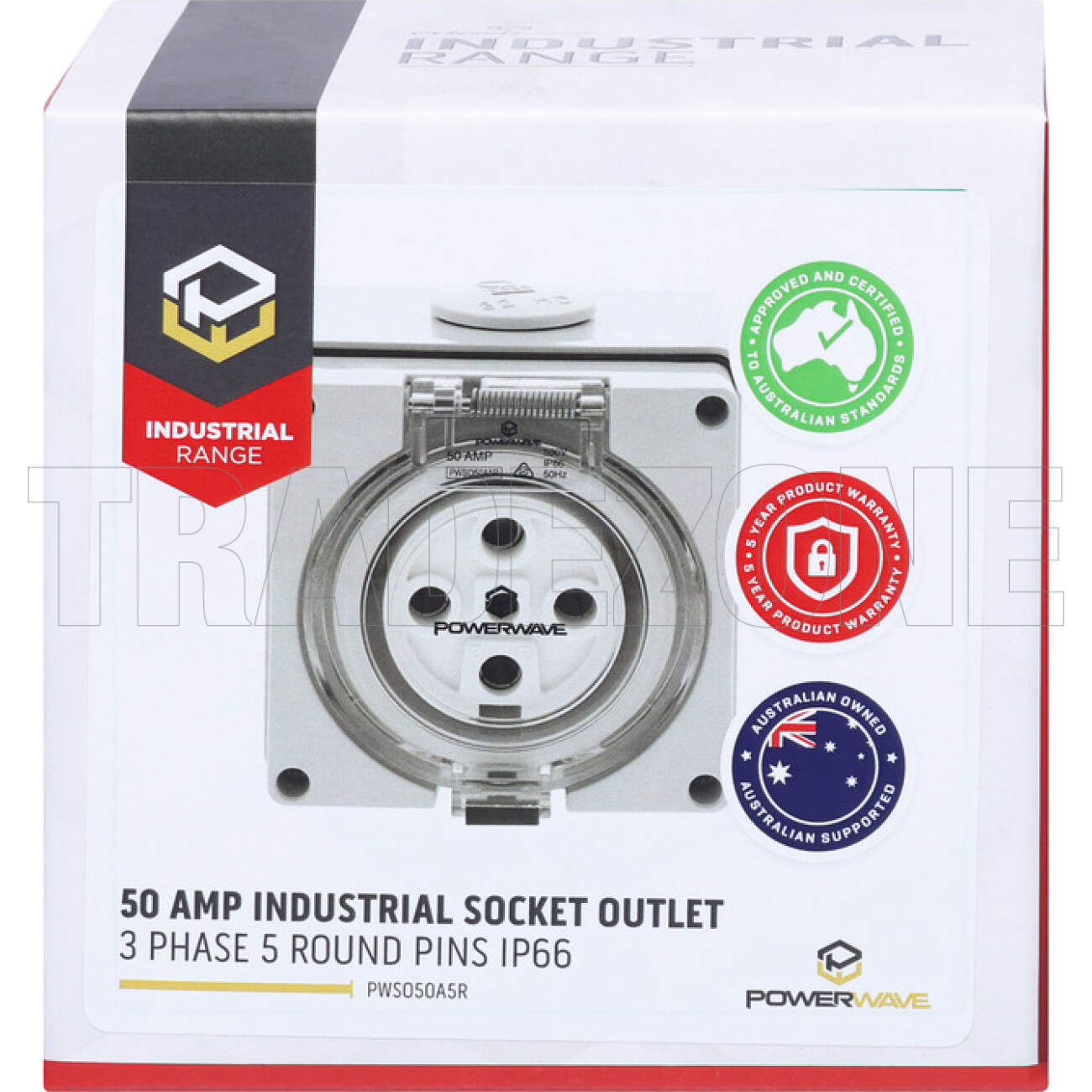 Powerwave 50 Amp 3 Phase 5 Round Pins IP66 Industrial Socket Outlet Grey - Image 6