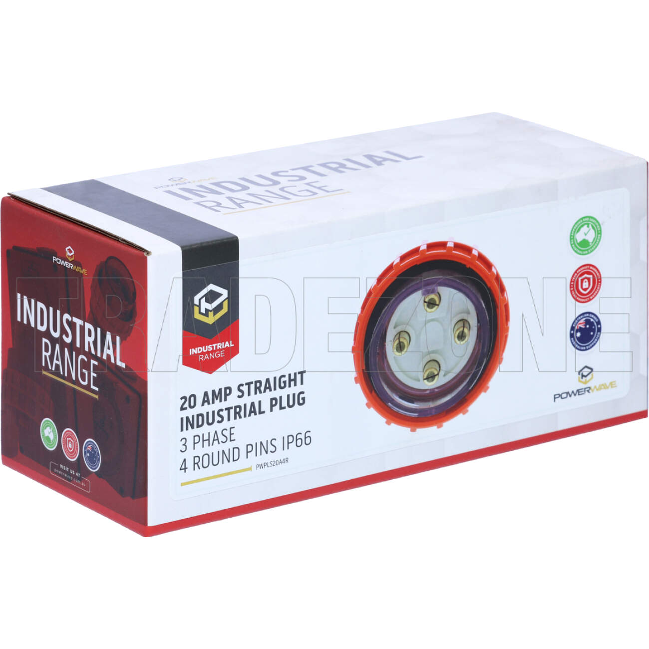 Powerwave 20 Amp 3 Phase 4 Round Pins IP66 Straight Industrial Plug Orange - Image 7