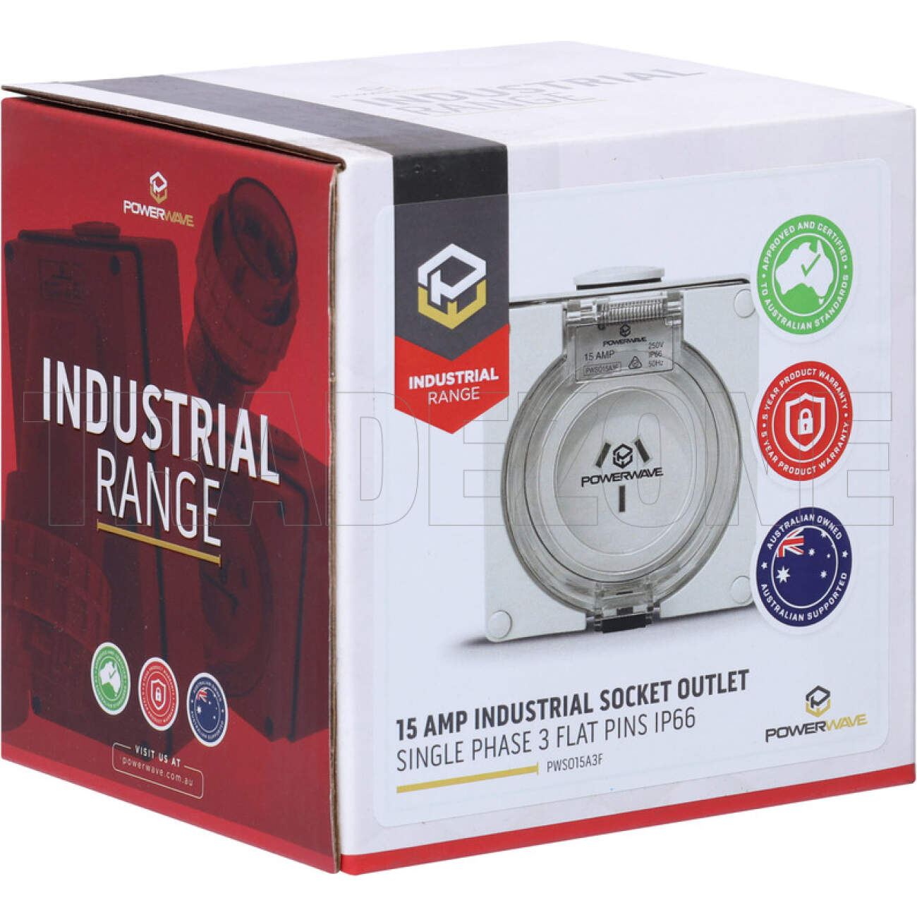 Powerwave 15 Amp Single Phase 3 Flat Pins IP66 Industrial Socket Outlet Grey - Image 7