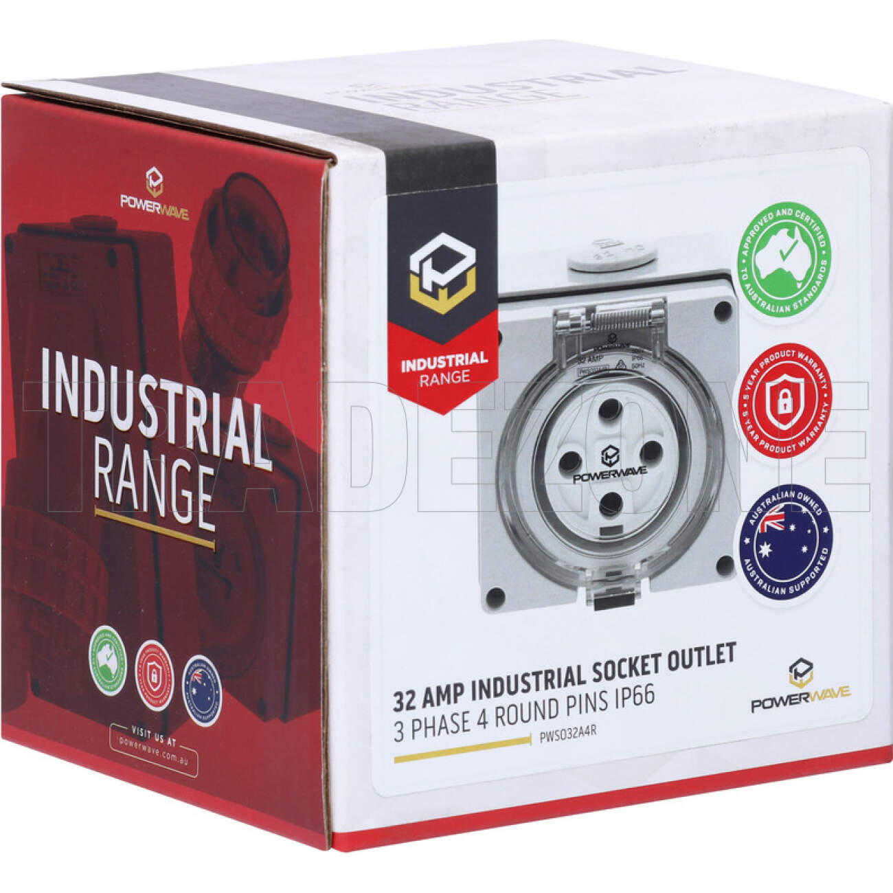 Powerwave 32 Amp 3 Phase 4 Round Pins IP66 Industrial Socket Outlet Grey - Image 7