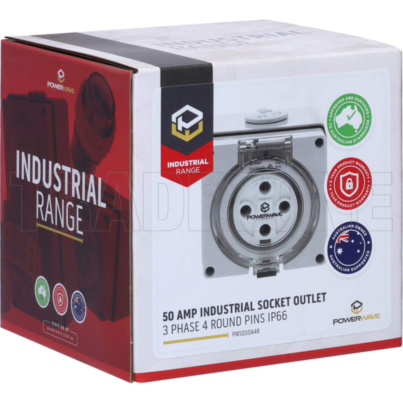 Powerwave 50 Amp 3 Phase 4 Round Pins IP66 Industrial Socket Outlet Grey - Image 7