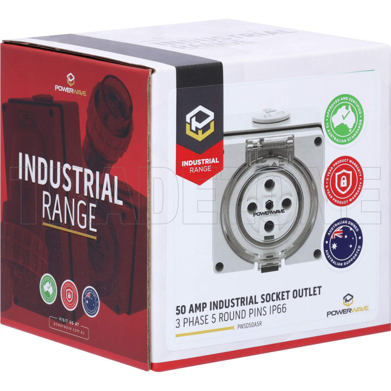 Powerwave 50 Amp 3 Phase 5 Round Pins IP66 Industrial Socket Outlet Grey - Image 7